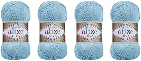 Hand Knitting Yarn 100% Microfiber Acrylic Yarn Alize Diva Silk Effect Thread Crochet Art Lace Craft Lot of 4 skeins 400gr 1532yds (346)