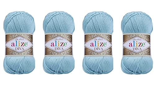 Hand Knitting Yarn 100% Microfiber Acrylic Yarn Alize Diva Silk Effect Thread Crochet Art Lace Craft Lot of 4 skeins 400gr 1532yds (346)