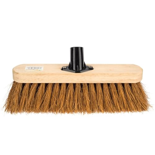 HOMESHOPA 12" Wooden Broom Head Natural Soft Coco Bristle, Replacement Broom Head, Indoor Outdoor Floor Sweeping Brush, Fitted Fixing Bracket Connector