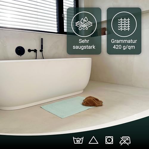 ZOLLNER 2er Set Badematten - weiche und saugstarke Duschvorleger - waschbar bis 95°C - Baumwolle - 50x70 cm in Mint – Bild 5