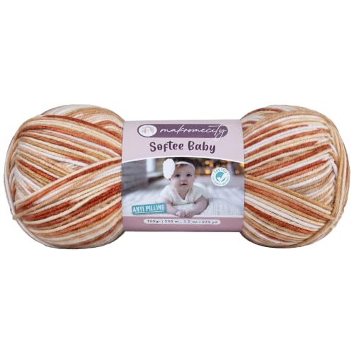 Image of Makromecity Softee Baby Yarn,%100 Premium Anti-Pilling Acrylic, 3.5 Oz, 273 yd (100gr /250 mt), Soft Yarn for Crocheting and Knitting (Caramel Latte, 1 Skein)
