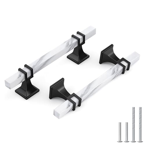 Haliwu 10 Pack White Marble Grain Cabinet Pulls...