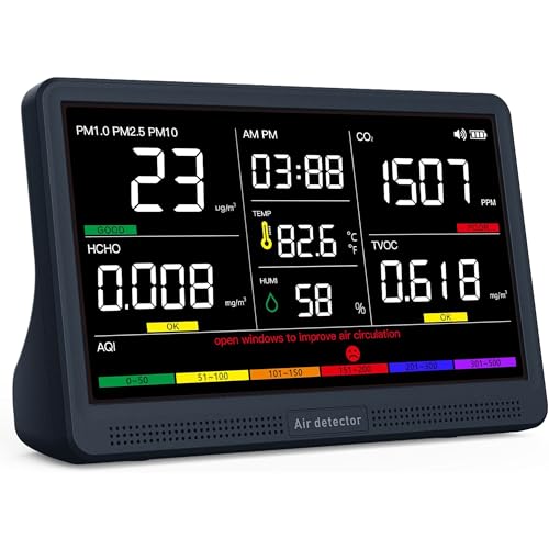 AQItech Professional Indoor Air Quality Monitor with 7X AQI Beep Alarms,16 in 1 Portable Real-Time...