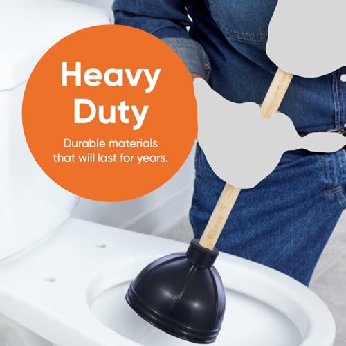 Image of Superio Heavy Duty Plunger with 21 Inch Wooden Handle, Black Rubber - Classic Toilet Plunger, Heavy Duty, Double Thrust Force Cup, Rubber Toilet Plunger, Black Plunger (Wood-3 Pack)