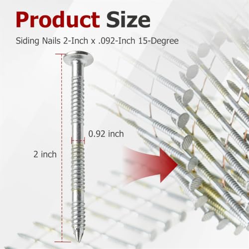 Image of Siding Nails 2-Inch x .092-Inch 15-Degree Collated Wire Coil Full RoundHead Ring Shank Hot-Dipped Galvanized 3600 Count. Adapted to Gun Type CN57 /CN65 /CN70.