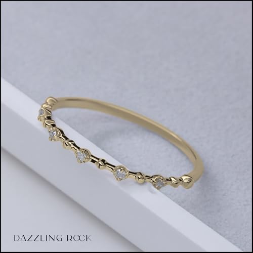 Dazzlingrock Collection Round White Diamond Minimalist Vintage Style Stackable Wedding Band for Women (0.05 ctw, Color I-J, Clarity I1-I3) in Solid Gold3
