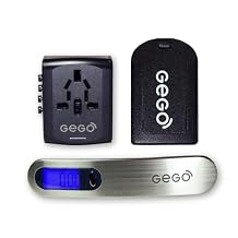 معدات GEGO Travel التي يجب اقتناؤها، علامة الأمتعة مقاومة للماء، مقياس تعليق الأمتعة الرقمي، محول سفر محمول وعالمي مع مقابس الولايات المتحدة وأستراليا والمملكة المتحدة والاتحاد الأوروبي، علامة الأمتعة - أحمر، مقاس واحد