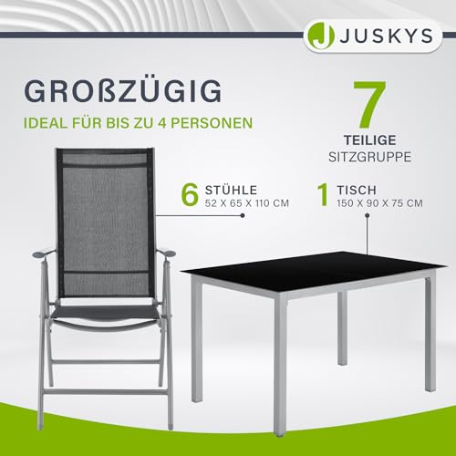Juskys Aluminium Gartenmöbel Set Milano mit 6 Hochlehner Stühlen und Tisch