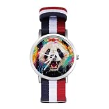 Ntyfur Colorful Panda Watches for Men with Woven Strap, Lightweight Casual Fashion Watch with Scale Dial, Adjustable Band 1.6in