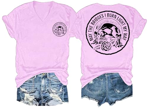 Axqeny May The Bridges I Burn Light My Way T-Shirt Skull Rose Front Back Print Graphic Tee