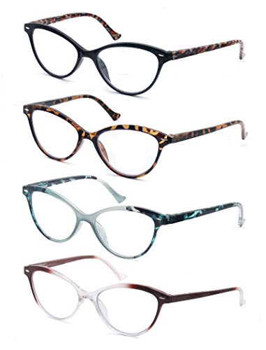 HEEYYOK 1.75 Readers For Women Small Face Womens Reading Glasses Cat Eye 4-Pack Cheaters Reading Glasses Comfort Spring Hinge