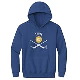 500 LEVEL Devon Levi Youth Sweatshirt (Youth Hoodie, Small, Heather Royal) - Devon Levi Buffalo Goalie Sticks WHT