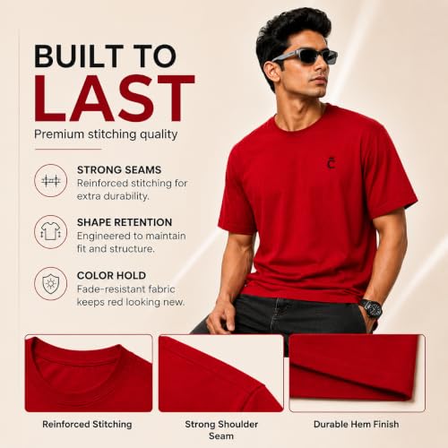 Image of Premium 240 GSM Oversized Round Neck T-Shirt | 100% Cotton | Heavyweight, Soft & Breathable | Relaxed Fit Casual Wear Red