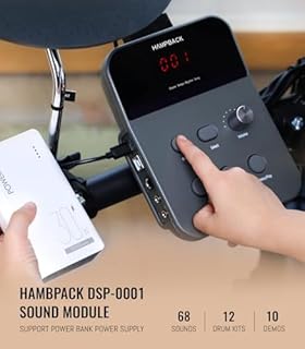 HAMPBACK MK-0 Electric Drum Set with 7'' Quiet Mesh Drum Pads, 8'' Full Rubber Cymbals, 12 Kits and 68 Authentic Sounds, USB MIDI, Throne, Sticks, Headphone, 2 Switch Pedals for Beginners & Kids