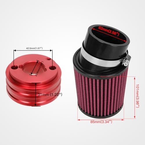 FVRITO Upgraded Air Filter Adapter Kit for Predator 212cc 196cc Coleman CT200U BT200X KT196 6.5Hp Clone Engine Mini Bike Go Kart Performance Parts Red - Thumbnail 3