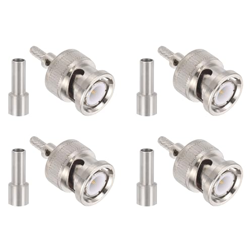 Image of sourcing map 4 Pcs BNC Male Crimp Connector, 1.8mm 50 Ohm PTFE Insulation BNC Male Coax Connectors for RG316 RG174 RG188 RG188A LMR100 Coax Cable Wireless Internet