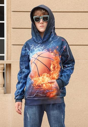 Image of uideazone Boys Girls 3D Print Graphic Sweatshirts Long Sleeve Cotton Pullover Hoodies with Pocket 3-16Y