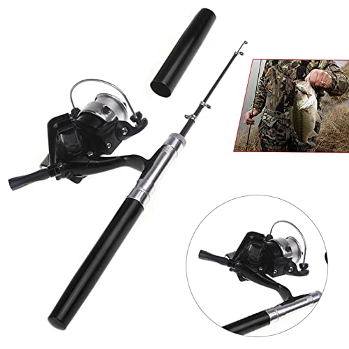 Wędka + whell,HUIOP Mini Aluminium Pocket Pen Wędka + Reel dla miłośników wędkarstwa, wędka