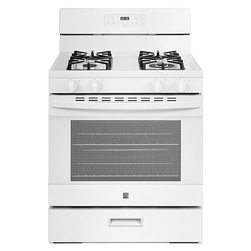 Image of Kenmore 5.2 cu. ft. Rear Control Gas Range Oven – 4-Burner Stove, Steam Clean Oven & Hidden Bake for Easy Cleaning - Ultra-Durable Chrome Racks, Cast Iron Grates, Broil Drawer, LP Kit Included - White