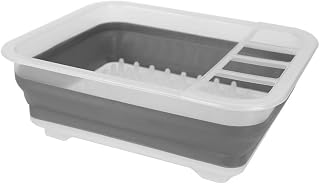 Pop-Up Plastic and Silicone Clear & Grey Dish Drying Rack with 4 Silverware Slots by Home Basics | Compact Size | Collapsible Space-Saving Design Fits in Cabinet