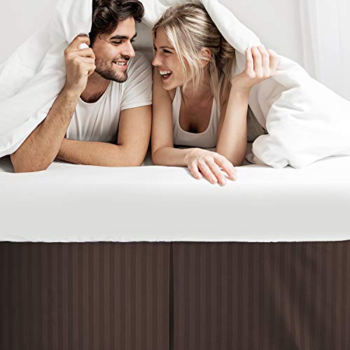 Image of Nestl Full Size Bed Skirt - Damask Dobby Stripe Wrap Around Bed Skirt Full Size - Double Brushed Microfiber 14 in Tailored Drop Pleated Bed Ruffle with Bed Skirt Pins - Brown
