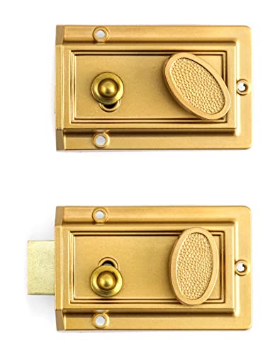 Qwork Night Latch Deadbolt Rim Lock With Key Gold Finish Antique Style Lock With Front Door Key #TOP2