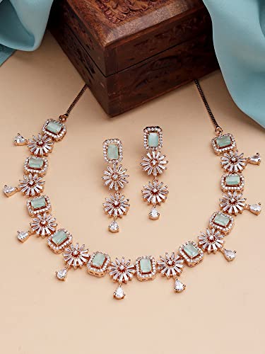 Image of Karatcart Silver Tone Green American Diamond Studded Necklace Set for Women