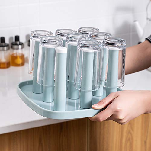 Bppyvct Cup Drying Rack Coffee Mug Tea Cup Drinking Glass Drying Drain Rack Holder Organizer, 9 Cups Drying Holder Rack, for Home Kitchen Bar (Blue) - Thumbnail 7