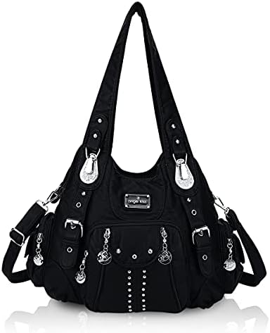 Angel Kiss Handbags for Women Soft PU Leather Large Hobo Bags for Ladies Top Handle Satchel Shoulder Bag Black