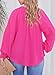 Eytino Plus Size Tops for Women Smocked Long Sleeve V Neck Flowy Chiffon Blouse Casual Solid Shirts,3X Bright Pink