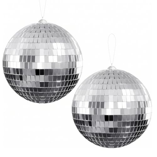 Image of 2pcs Disco Ball Decorations, Two Mirror Ball Set, Mini Disco Balls for Party Decor, Disco Party Decorations, Wedding and Christmas Decor, 10 cm Diameter