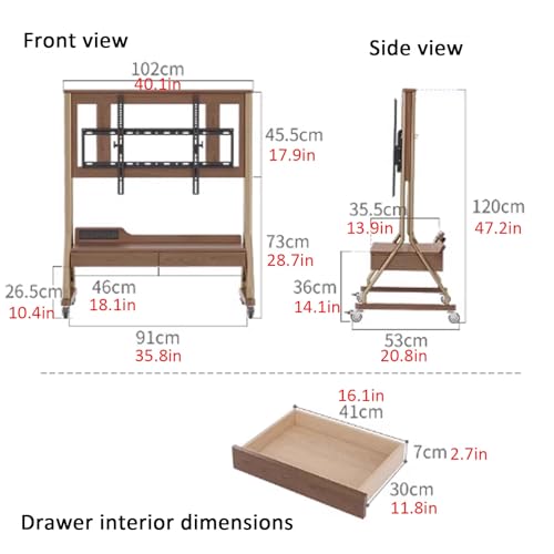 Soporte móvil para TV JKGHK, ruedas 360°, marrón miniatura 7