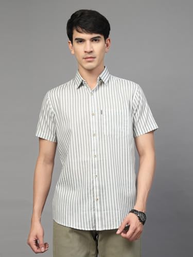 Image of Majestic Man Men's Pure Cotton Striped Half Sleeve Regular Fit Shirt