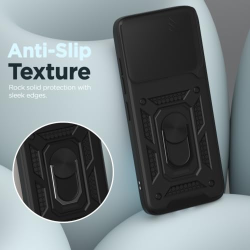 Image of Pikkme Back Cover for iQOO 15R 5G | 360 Protection Case | Sliding Camera Shield Cover & Ring Holder Stand D10 Tough Armor Bumper Case (Black)
