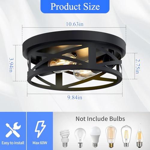 Image of SKEJAO Flush Mount Ceiling Light Fixture,Black 2-Light Hallway Light Fixtures Ceiling,Light Fixtures Ceiling Mount for Farmhouse,Kitchen,Hall,Bedroom,Bathroom (2 Pack)