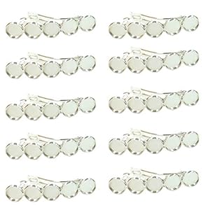 10 Pieces Metal Hair Clips with Round Tray Bases Fit 12mm Hair Clip Cabochon Settings, Silver Barrettes with Blank Trays for DIY Hair Accessories Making