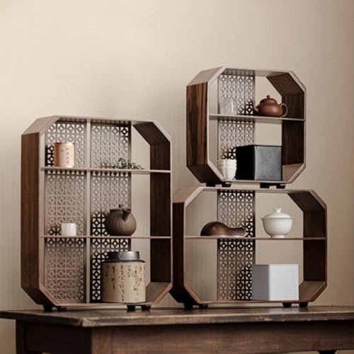 Antique Solid Wood Chinese Tea Cup Holder, Elegant Wooden Display Stand, Vintage Collectible Display Case, Decorative Wooden Shelves for Home & Tea Décor