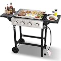 Flat Top Gas Griddle Grill with Stainless Steel Griddle, Includes Dust Cover & Regulator, Perfect for Camping & Tailgating (4-Burner)