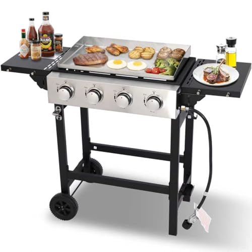 Flat Top Gas Griddle Grill With Stainless Steel Griddle, 4-Burner