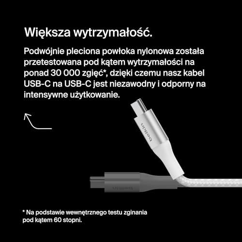 Belkin BoostCharge Kabel zasilania USB-C-USB-C, szybkie ładowanie Power Delivery 240 W, certyfikat USB-IF, zgodny z urządzeniami MacBook Pro, iPhone 15, Chromebook, Galaxy, iPad i innymi, 1 m, biały