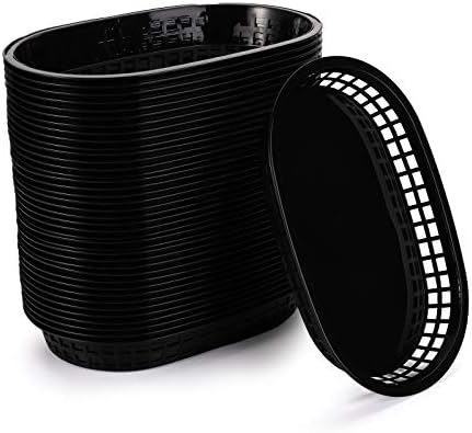 Cedilis 40 Pack Fast Food Baskets, 10.5 x 7 Inch Black Plastic Baskets, Food Service Tray for Hot Dogs, Burgers, Sandwiches, Fries, Barbecues, Picnics, Parties