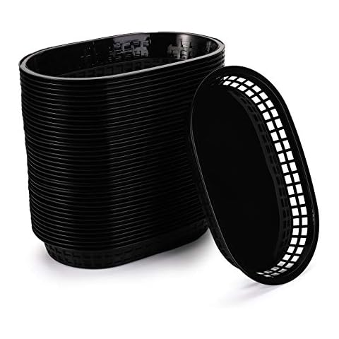 Cedilis 40 Pack Fast Food Baskets, 10.5 x 7 Inch Black Plastic Baskets, Food Service Tray for Hot Dogs, Burgers, Sandwiches, Fries, Barbecues, Picnics, Parties Cover