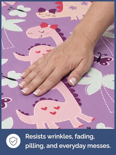 Image of Kids Twin Size Pink Dinos Bed Sheets - 3 Piece Kids Pink Dinos Sheet Set | Pink Dinos Themed Bedding, Ultra-Soft, Cute & Cozy, Breathable & Machine Washable, Bed Set for Boys, Girls & Teens & Cooling