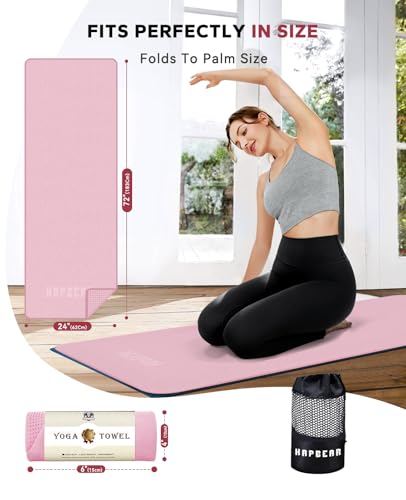HAPBEAR Hot Yoga Towel - Non Slip Yoga Mat Towel with Grip Dot, Super-Absorbent, Soft Microfiber Towel for Hot Yoga, Pilates and Fitness