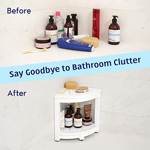 Corner Shower Stool For Shaving Legs - Waterproof Bathroom Bench Seat And Foot Rest - Small Step Stools, Bath Benches, And Shower Seats With Rubber Feet And Shelf For Inside Or Outdoor Use #TOP2