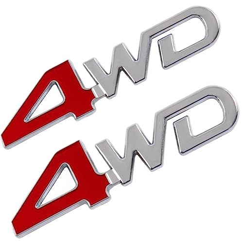 Image of 2pcs 4WD Emblem Badge 3D Letter Metal Aluminum Alloy Fender Side Panel Car Sticker Replacement for All Wheel Drive Off Road SUV Auto Truck (Red Silver)