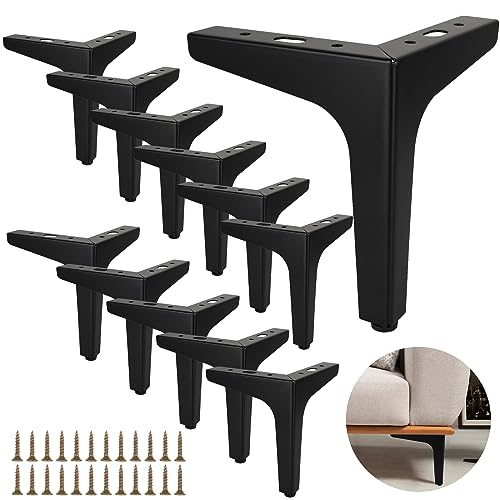 SENENQU Juego de 12 patas para muebles de metal negro de 15 cm, patas de metal para muebles, carga hasta 800 kg, patas de sofá negro, soporte de mesa de hierro forjado/sofá, patas para muebles de TV,