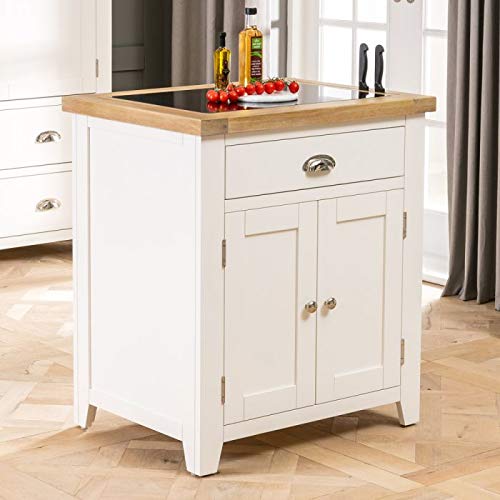 Cheshire Cream Painted Small Kitchen Island – Elegant Black Granite Top with Solid Oak Frame – Versatile Storage – Stylish Kitchen Furniture - H 865mm x L 760mm x W 575mm