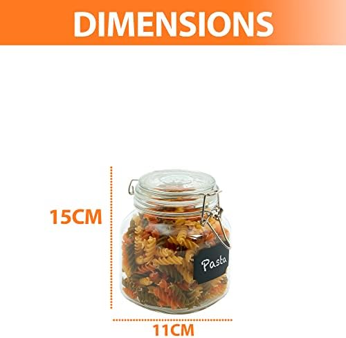 ZENO Set of 5 Clip Top Glass Storage Preserving Jars | 10 Reusable Stickers & Chalk Pen | Assorted Collection of Airtight Vintage Dry Food Containers