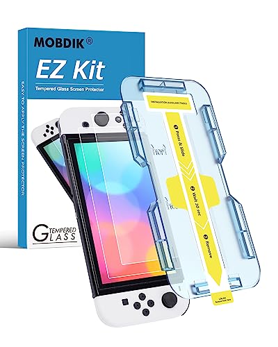 MOBDIK Tempered Glass Screen Protector for Nintendo Switch OLED Model 2021 EZ Kit, Automatic...